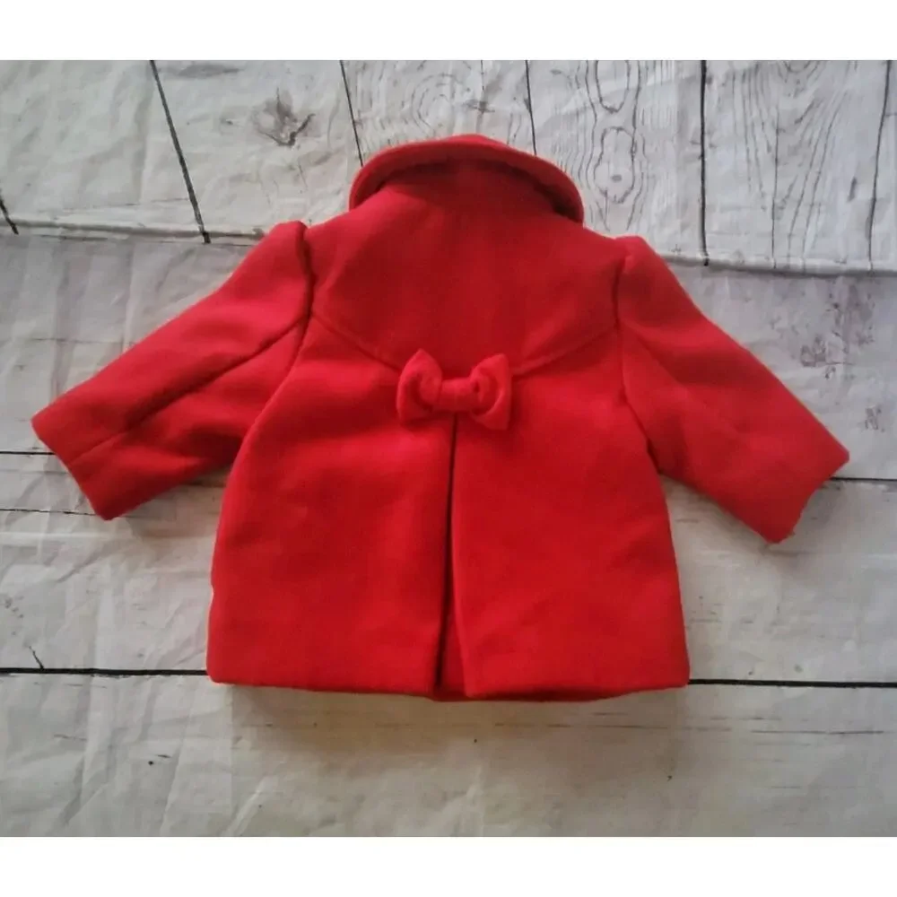 Old Navy Toddler Girls Red Christmas Pea Coat Size 3-6 Months